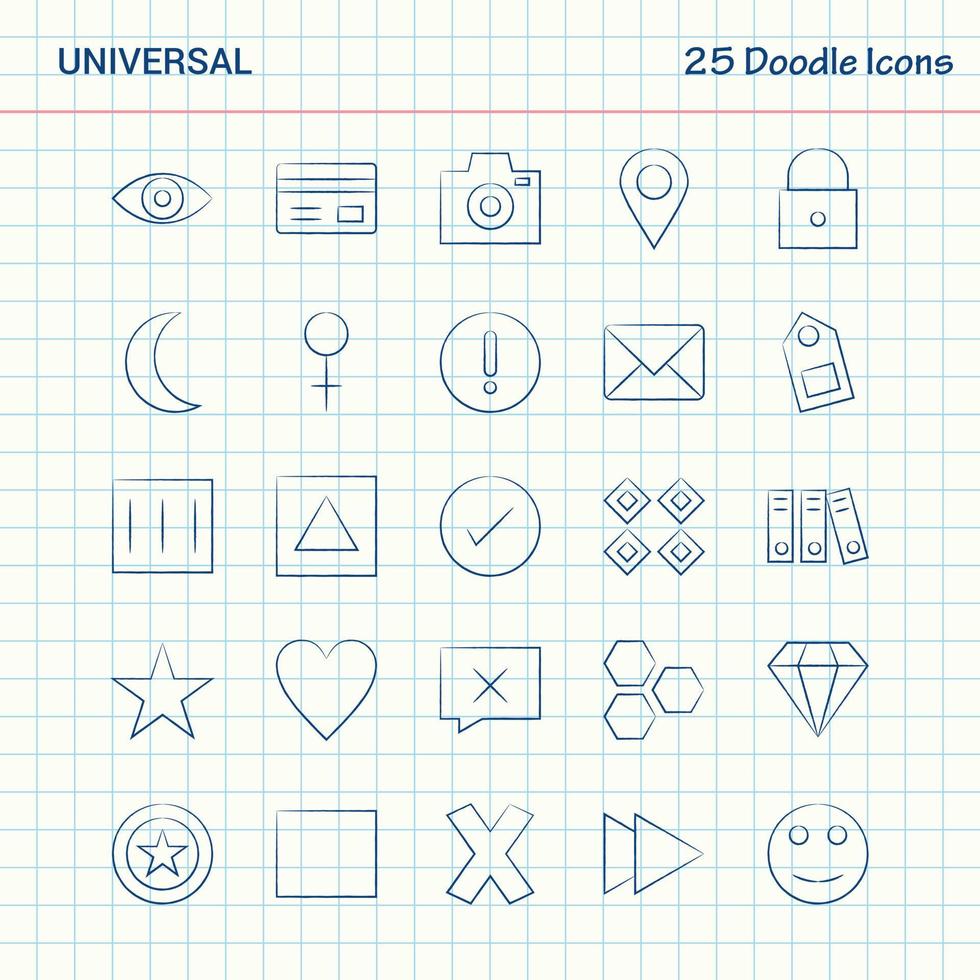 Universal 25 Doodle-Symbole handgezeichnetes Business-Icon-Set vektor