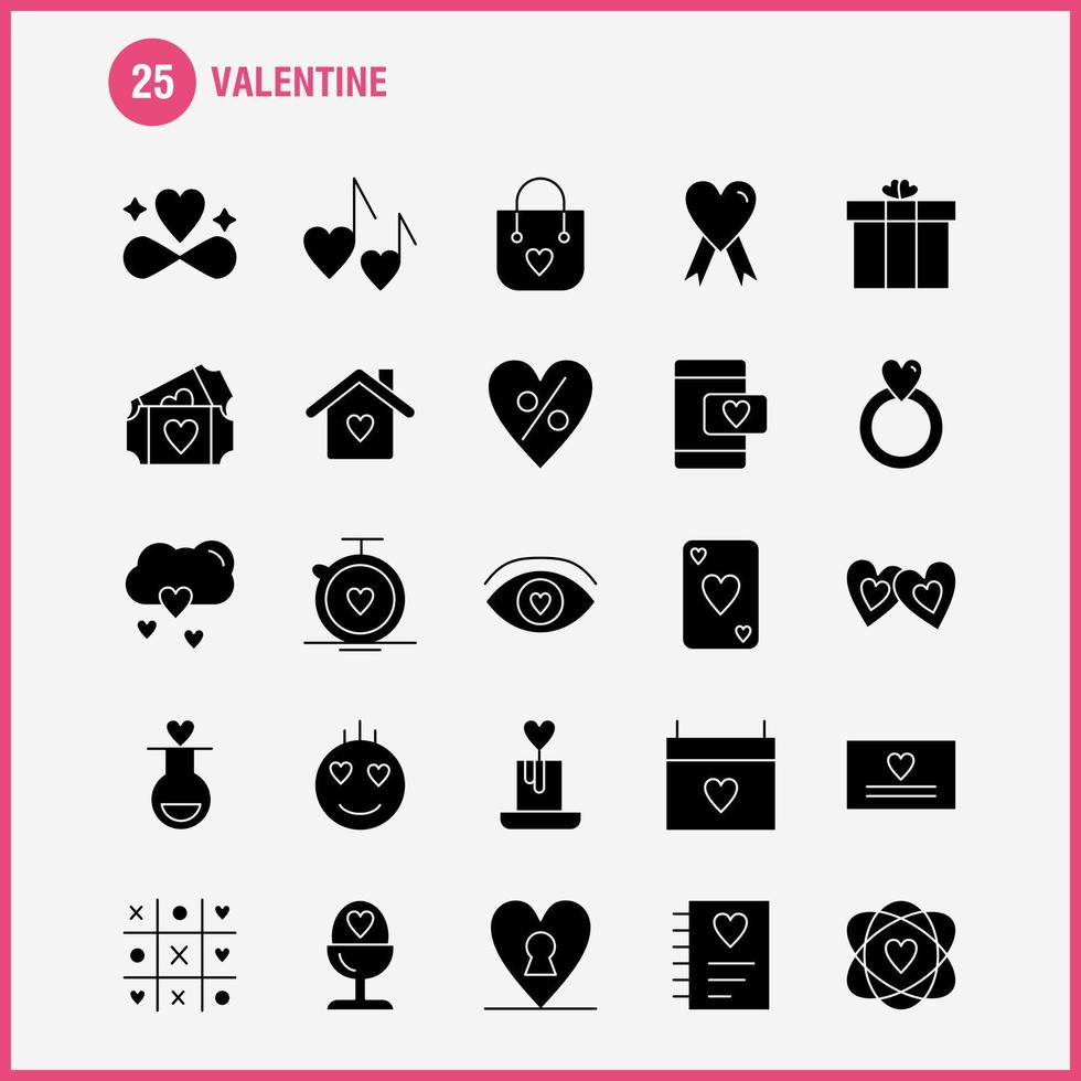 Valentinstag solides Glyphen-Icon-Paket für Designer und Entwickler Ikonen der Flasche Liebe romantischer Valentinstag Liebesgeschenk Herz Valentinstag Vektor