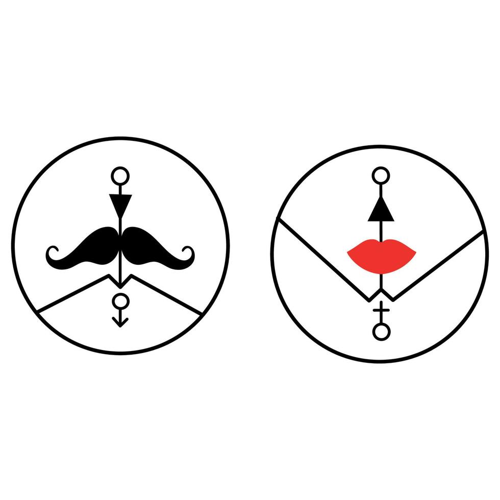 män och kvinnor toalett ikon vektor illustration.creative design med kvinna mun och manlig mustasch för badrum skylt.toalett dörr vägg plåt.original toalett tecken