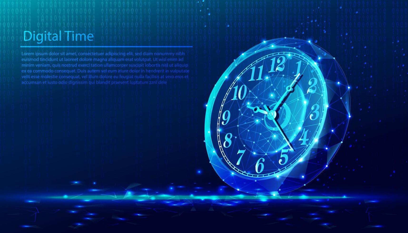Vektor niedriger polypolygonaler Hintergrund der Zeit, runde Uhr.