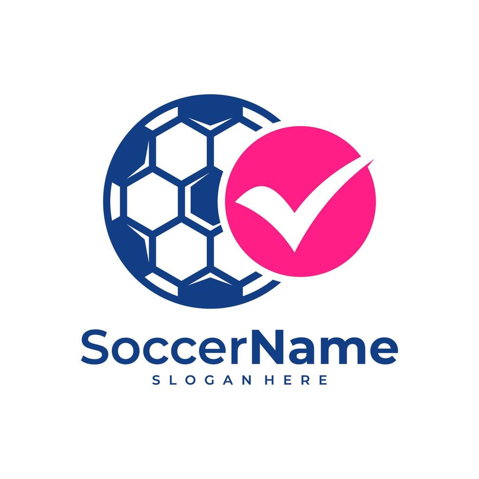 Überprüfen Sie die Fußball-Logo-Vorlage, den Fußball-Check-Logo-Designvektor vektor