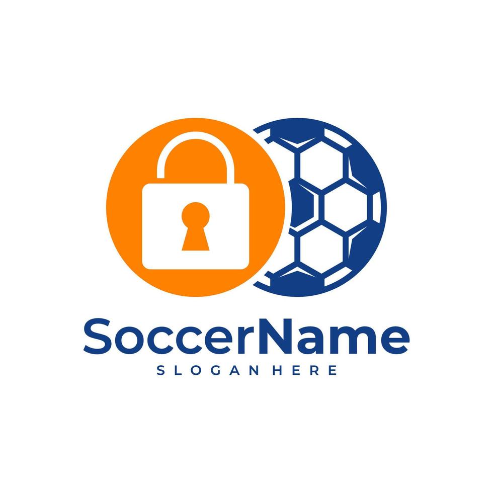 Vorhängeschloss-Fußball-Logo-Vorlage, Fußball-Vorhängeschloss-Logo-Design-Vektor vektor