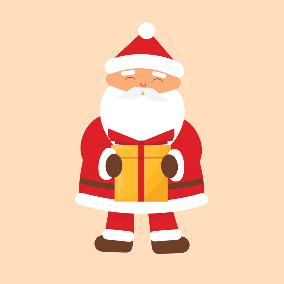 karikatur glücklicher weihnachtsmann hält eine gelbe geschenkbox. Vektor-Illustration. vektor