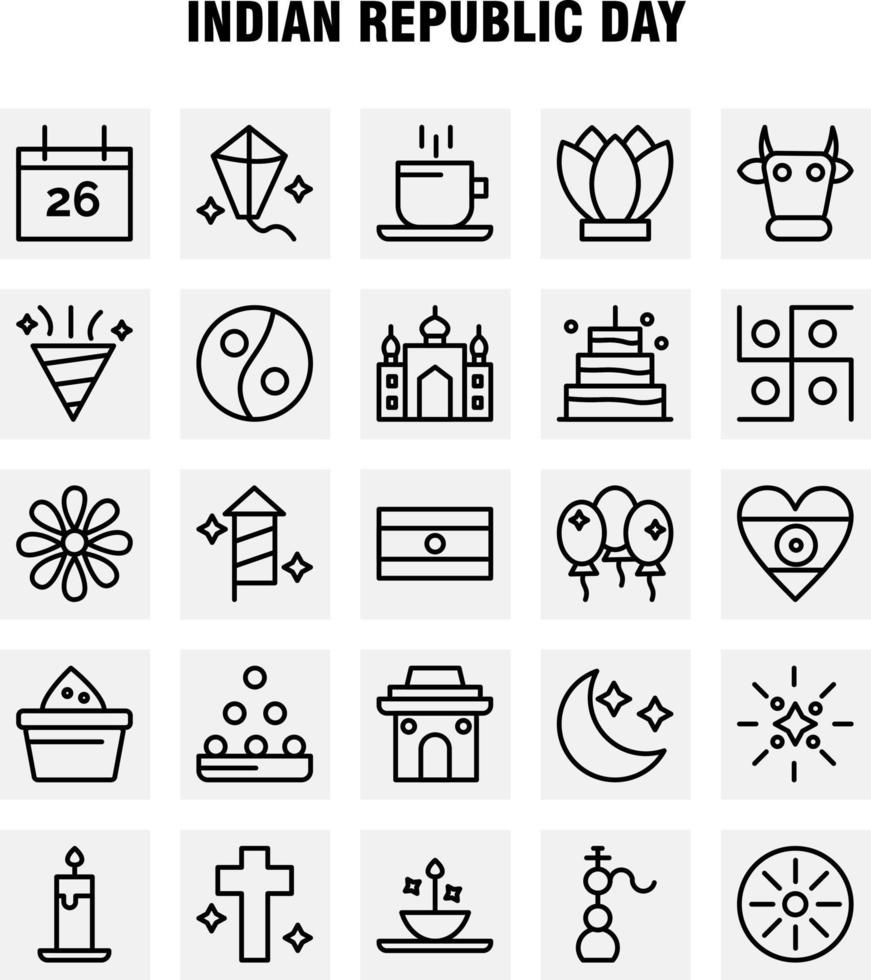 Indian Republic Day Line Icon Pack für Designer und Entwickler Icons des Drachenfestivals Flying India Indian Pot Food Day Vektor