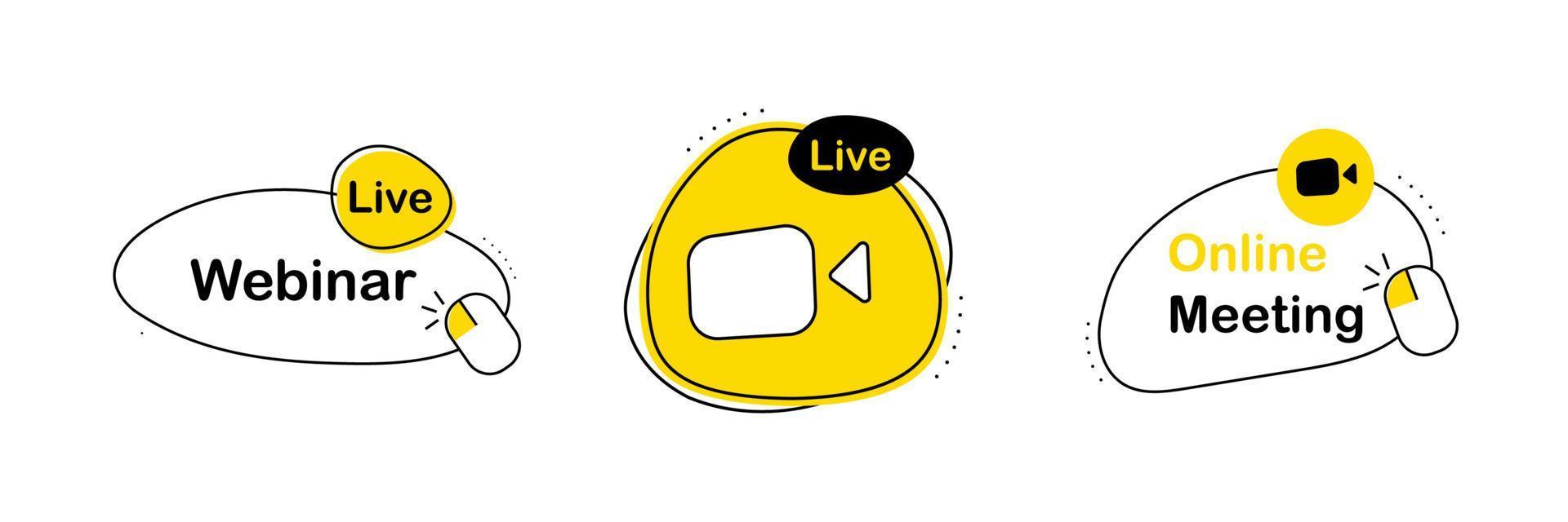 Live-Webinar-Label-Set. Stream- und Meeting-Embleme vektor