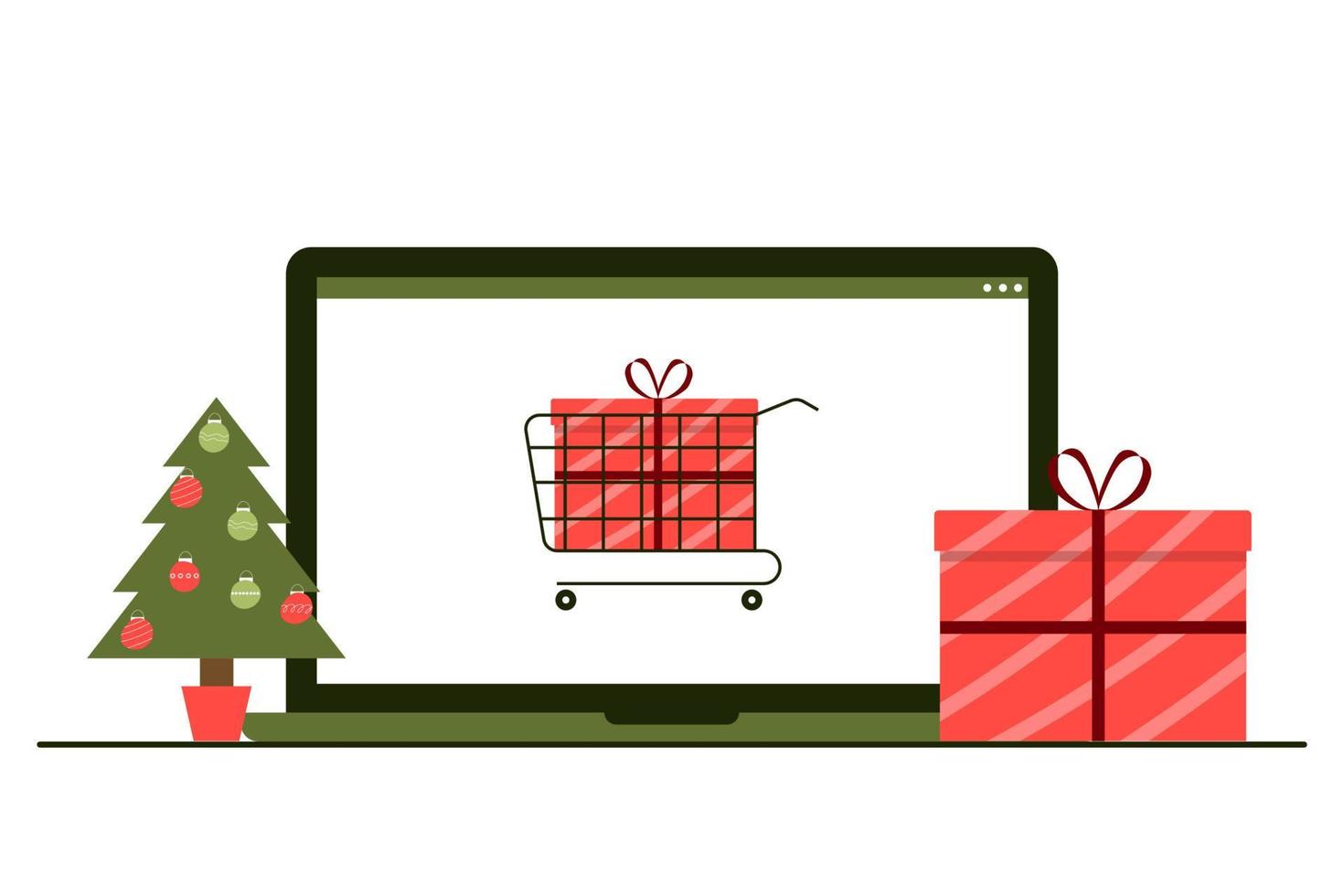 Online-Shopping für Geschenke für Weihnachten und Neujahr. Urlaubsverkaufskonzept vektor