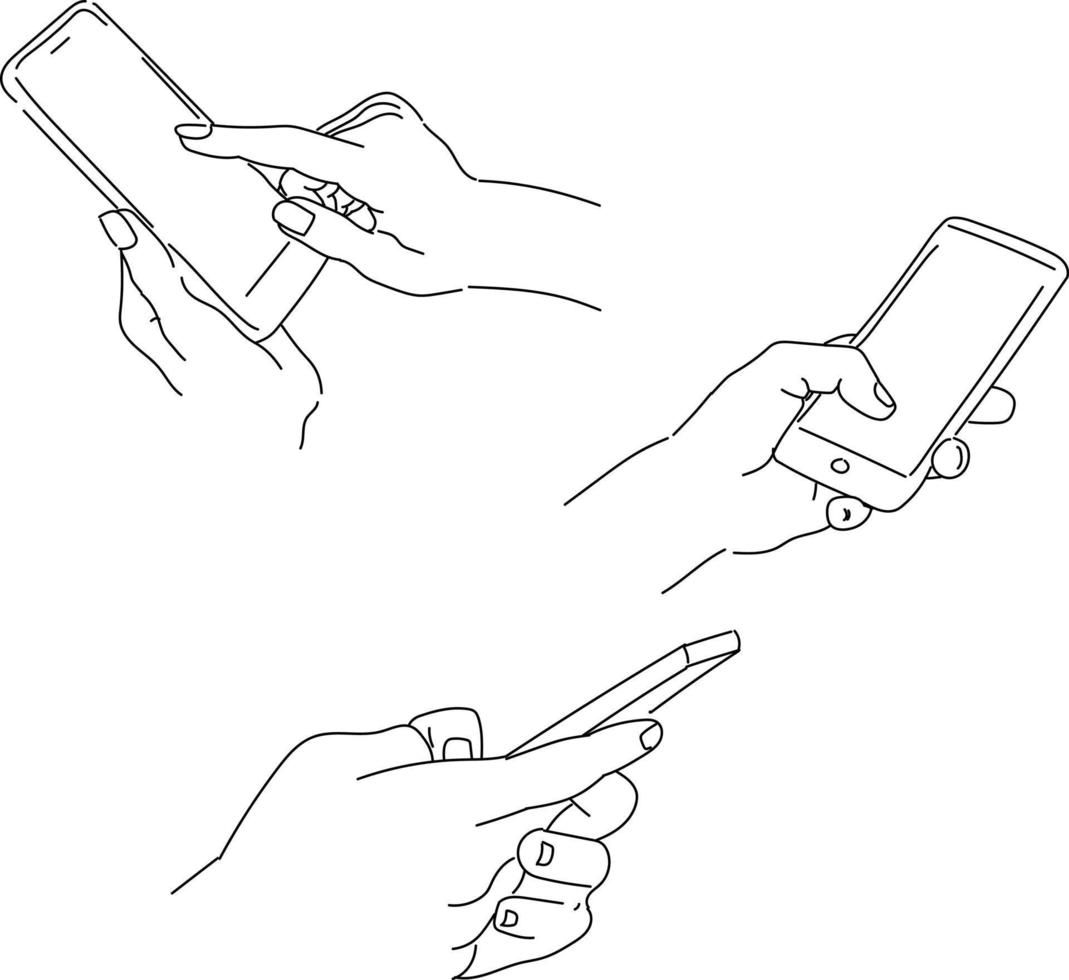 uppsättning av vektor händer innehav telefon