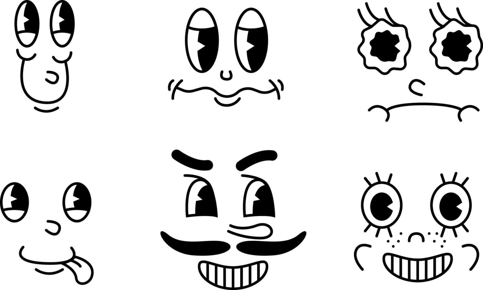 retro tecknad serie karaktär ansikten vektor