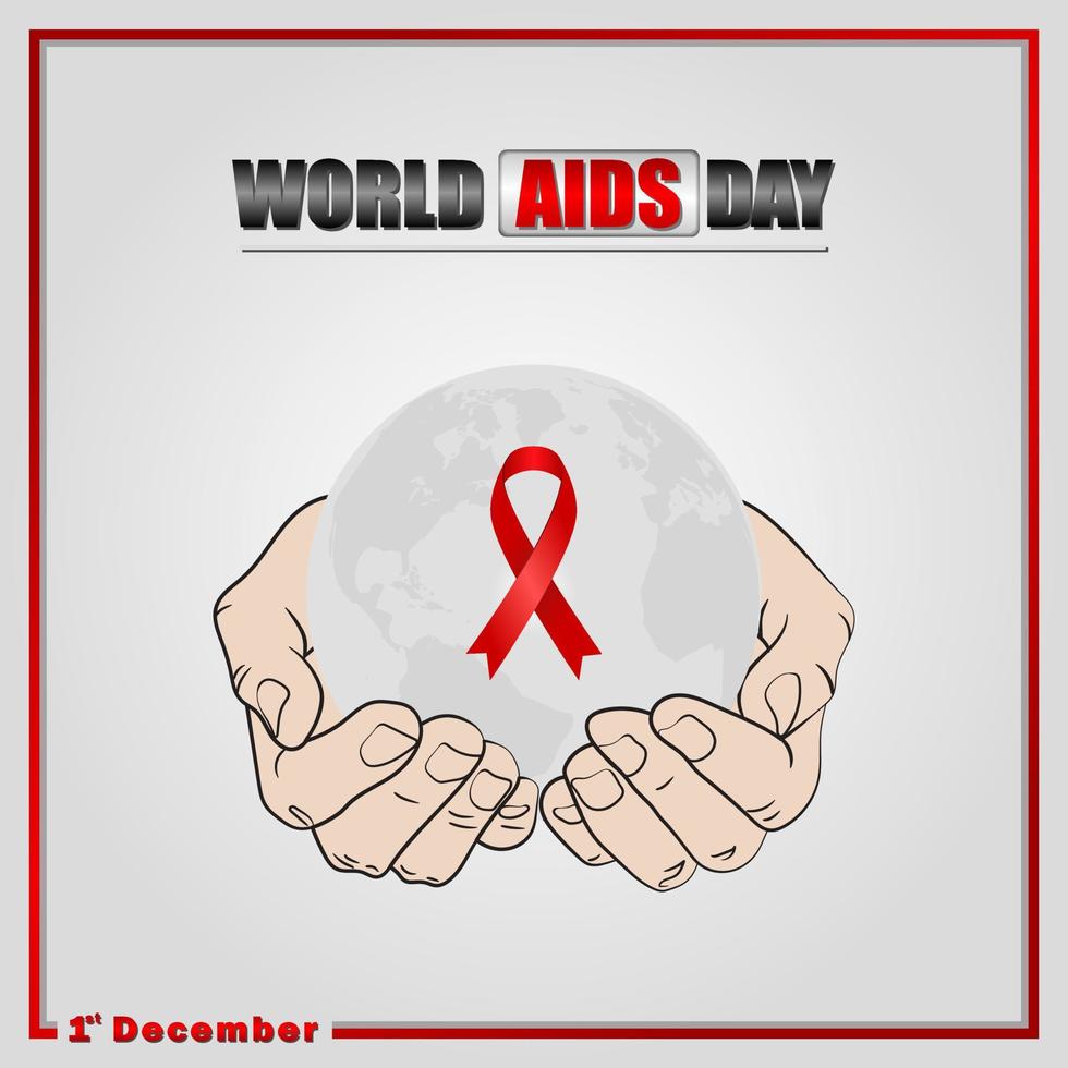 värld AIDS dag december 1:a, baner med röd band och text värld AIDS dag vektor
