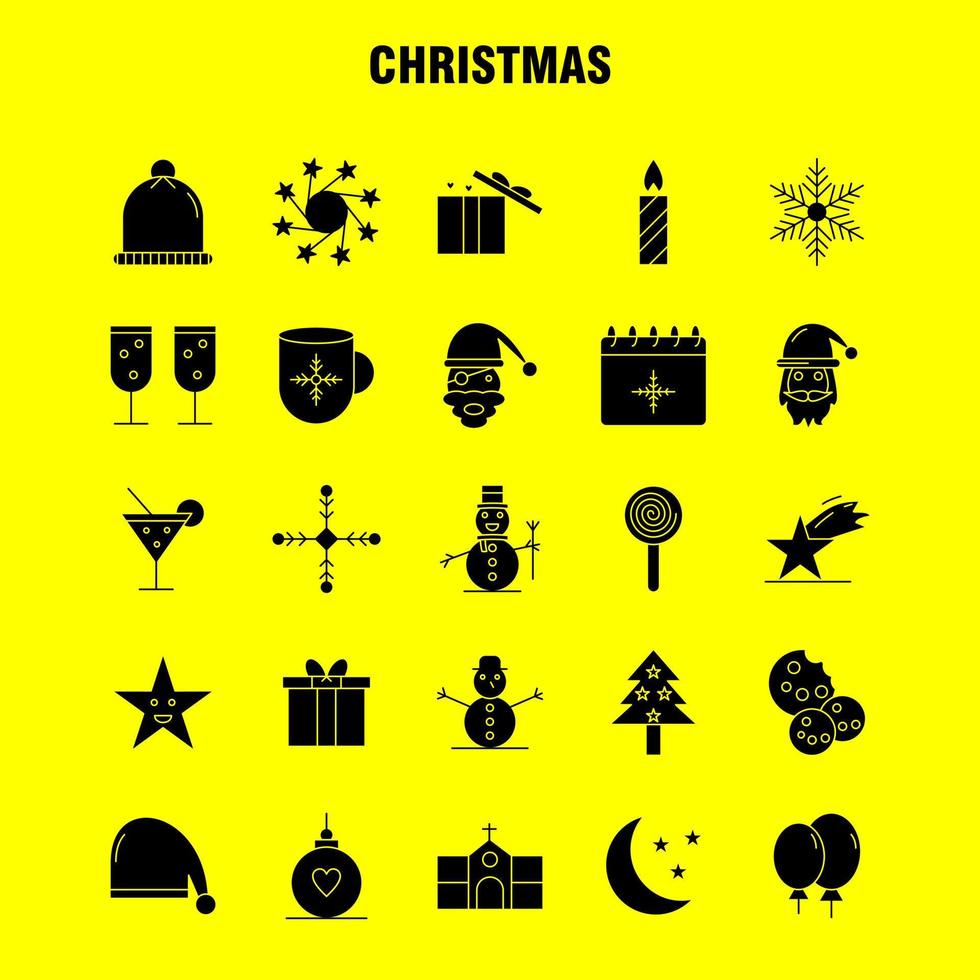 weihnachtliches festes Glyphen-Symbol für Webdruck und mobiles Uxui-Kit wie Weihnachtsmondlichtstern Weihnachtsbibel Hauskirche Piktogrammpaketvektor vektor