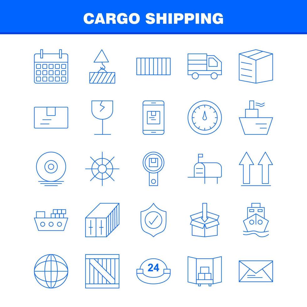 Cargo Shipping Line Icon für Webdruck und mobiles Uxui-Kit wie Schild Cargo Security Delivery Mobile Cell Cargo Box Piktogramm Pack Vektor