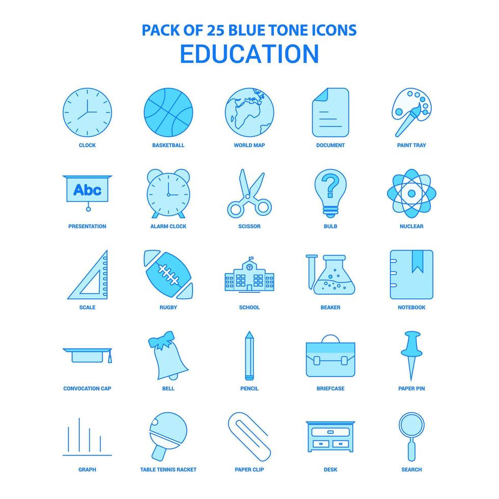 Bildungs-Blauton-Icon-Pack 25 Icon-Sets vektor