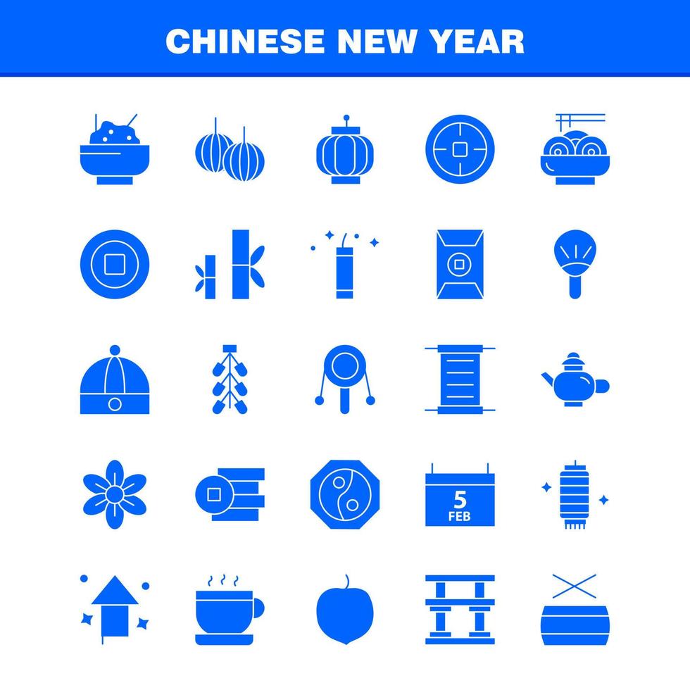 kinesisk ny år fast glyf ikon packa för designers och utvecklare ikoner av kalender feb månad schema kinesisk ny leksak år vektor