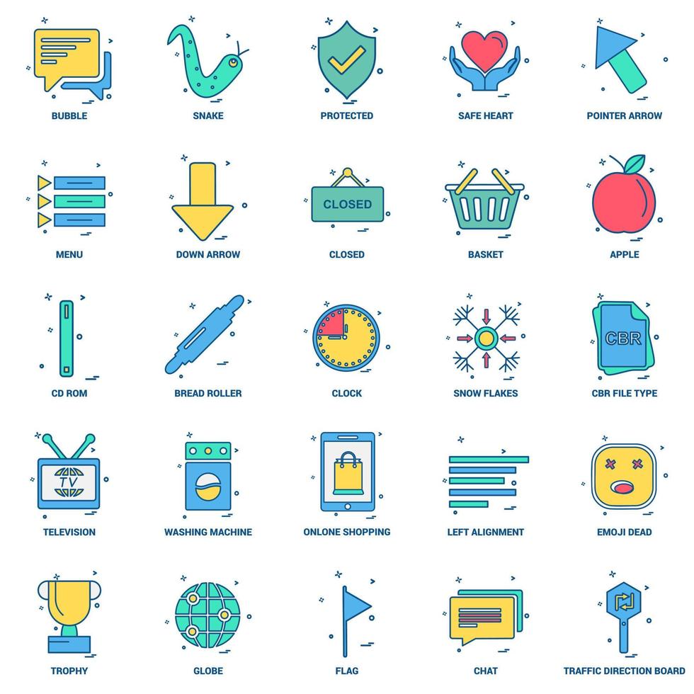 25 Business Concept Mix Flat Color Icon Set vektor