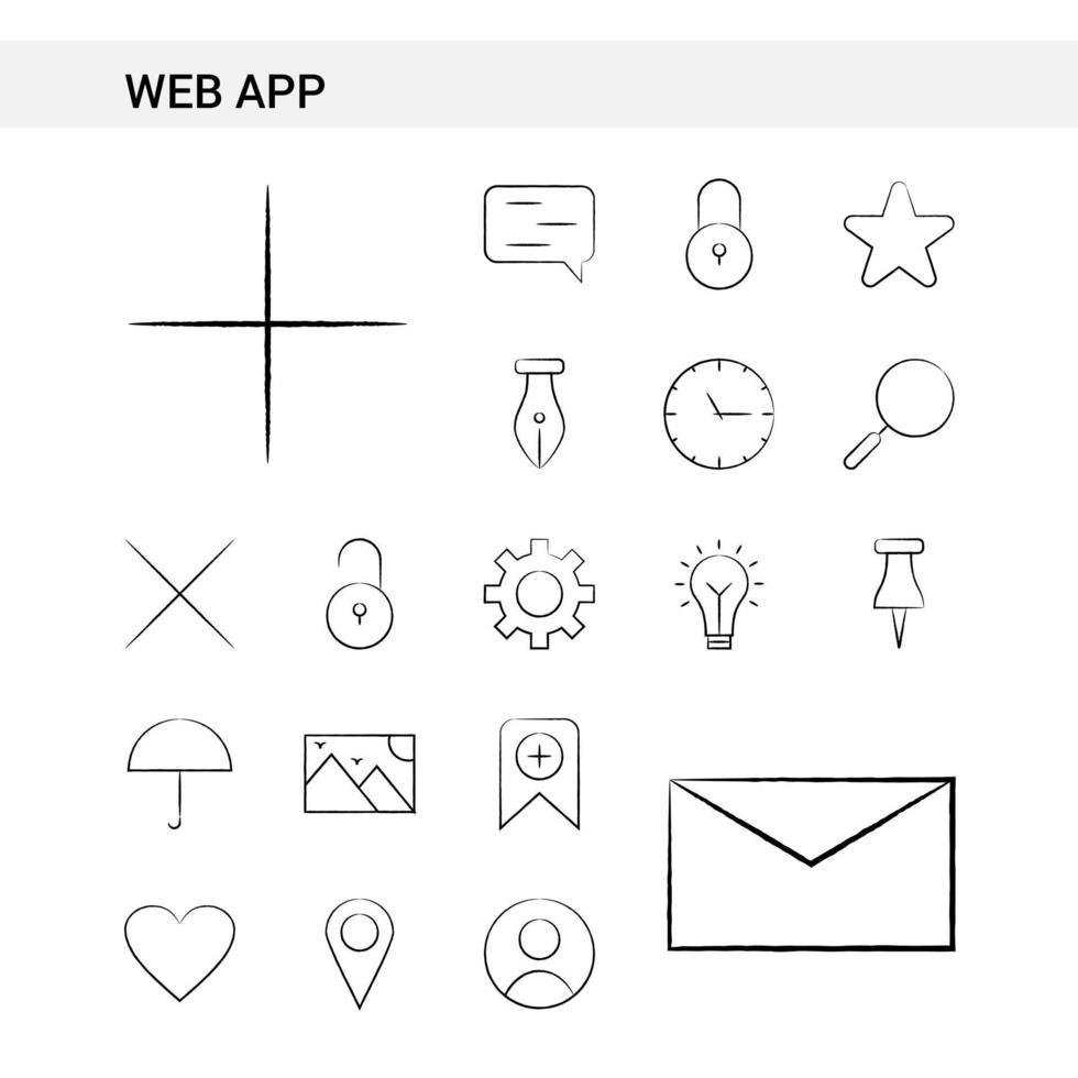 Web-App handgezeichnete Symbolsatzart isoliert auf weißem Hintergrundvektor vektor