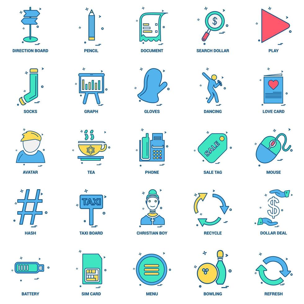 25 Business Concept Mix Flat Color Icon Set vektor