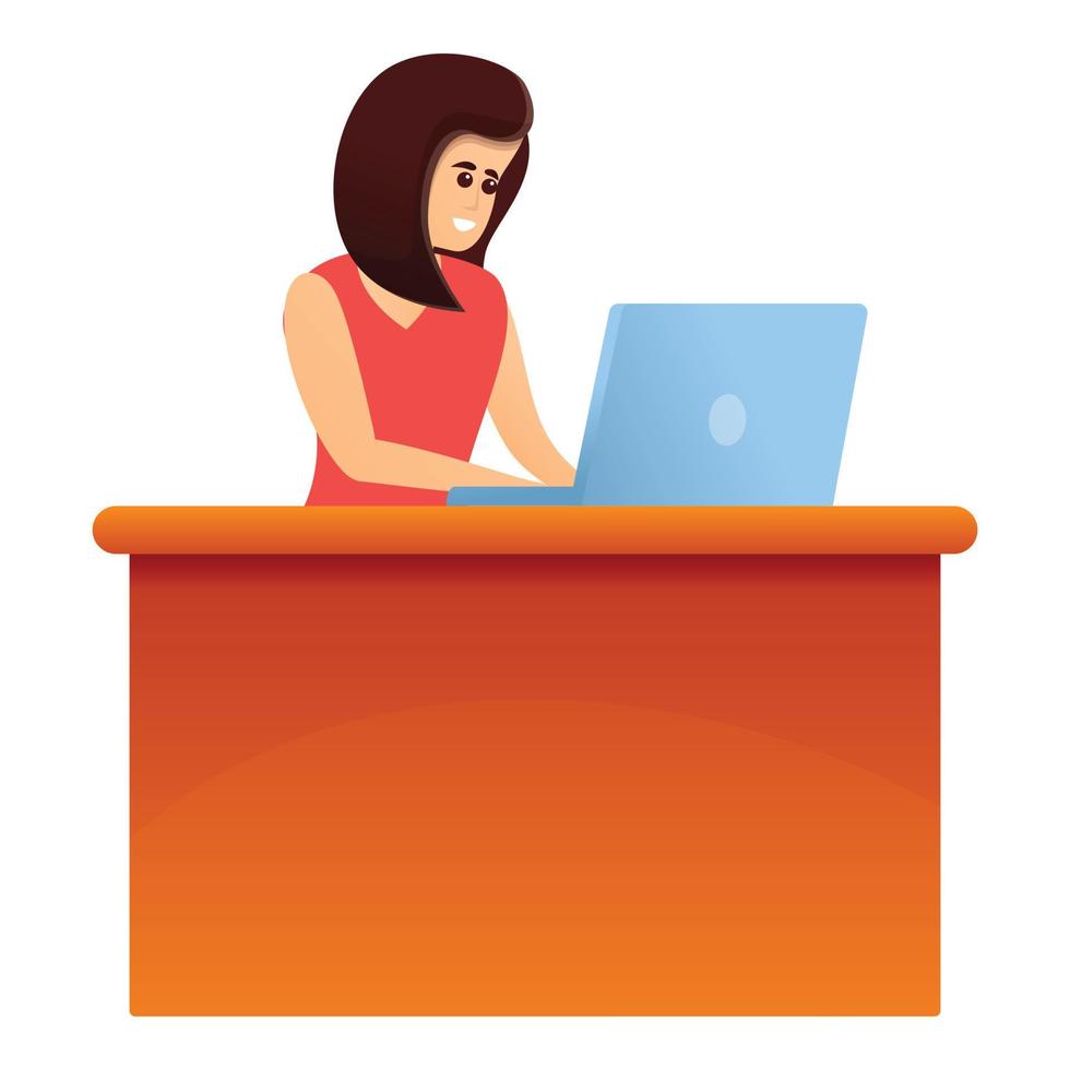 kvinna på kontor reception ikon, tecknad serie stil vektor