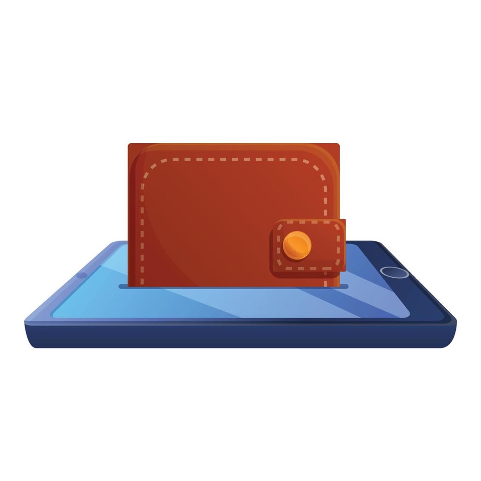 uppkopplad smartphone plånbok ikon, tecknad serie stil vektor