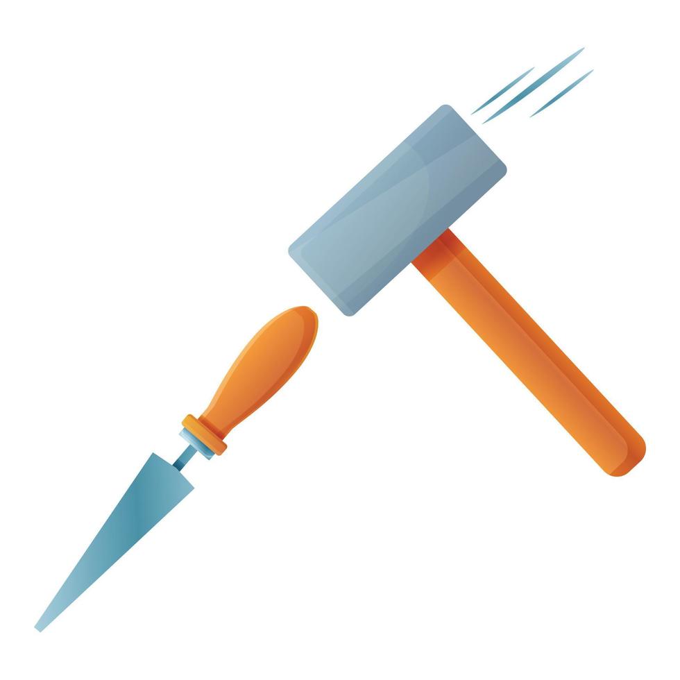 Hammer auf Meißel-Symbol, Cartoon-Stil vektor