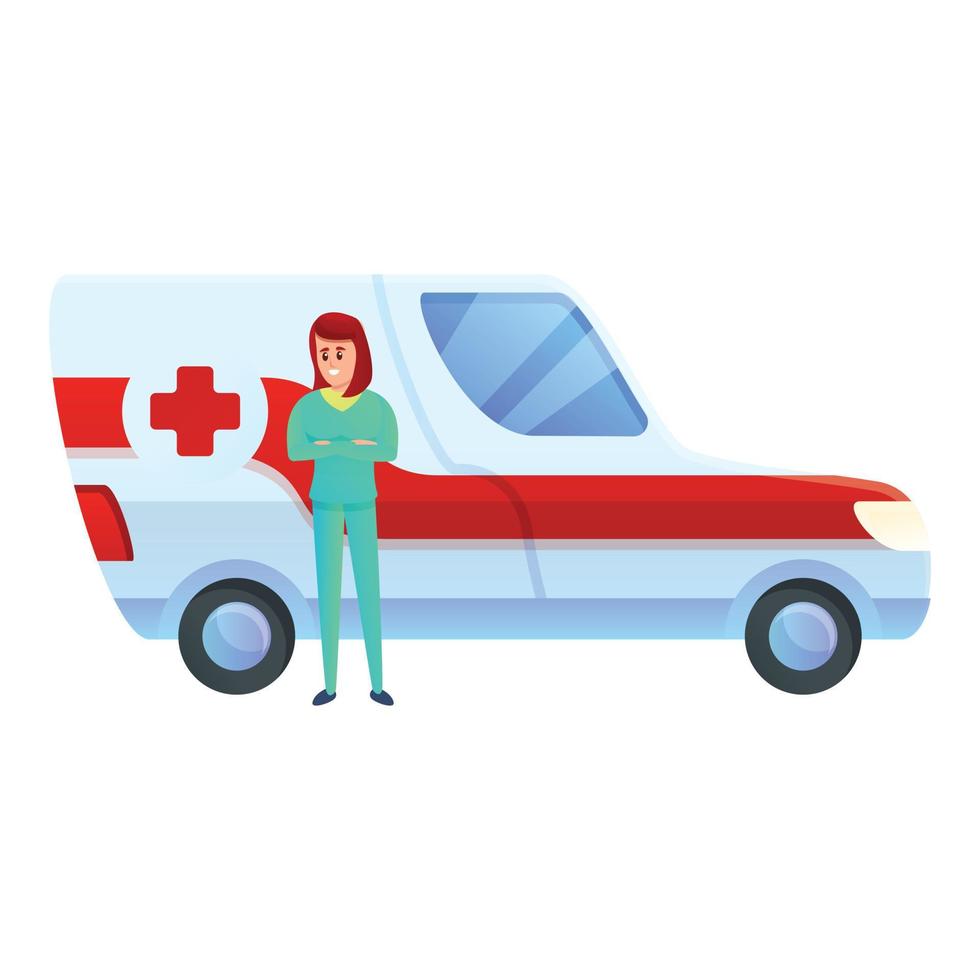 Krankenwagen-Krankenschwester-Symbol, Cartoon-Stil vektor