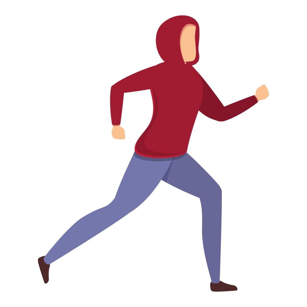morgon- löpning i hoddie ikon, tecknad serie stil vektor