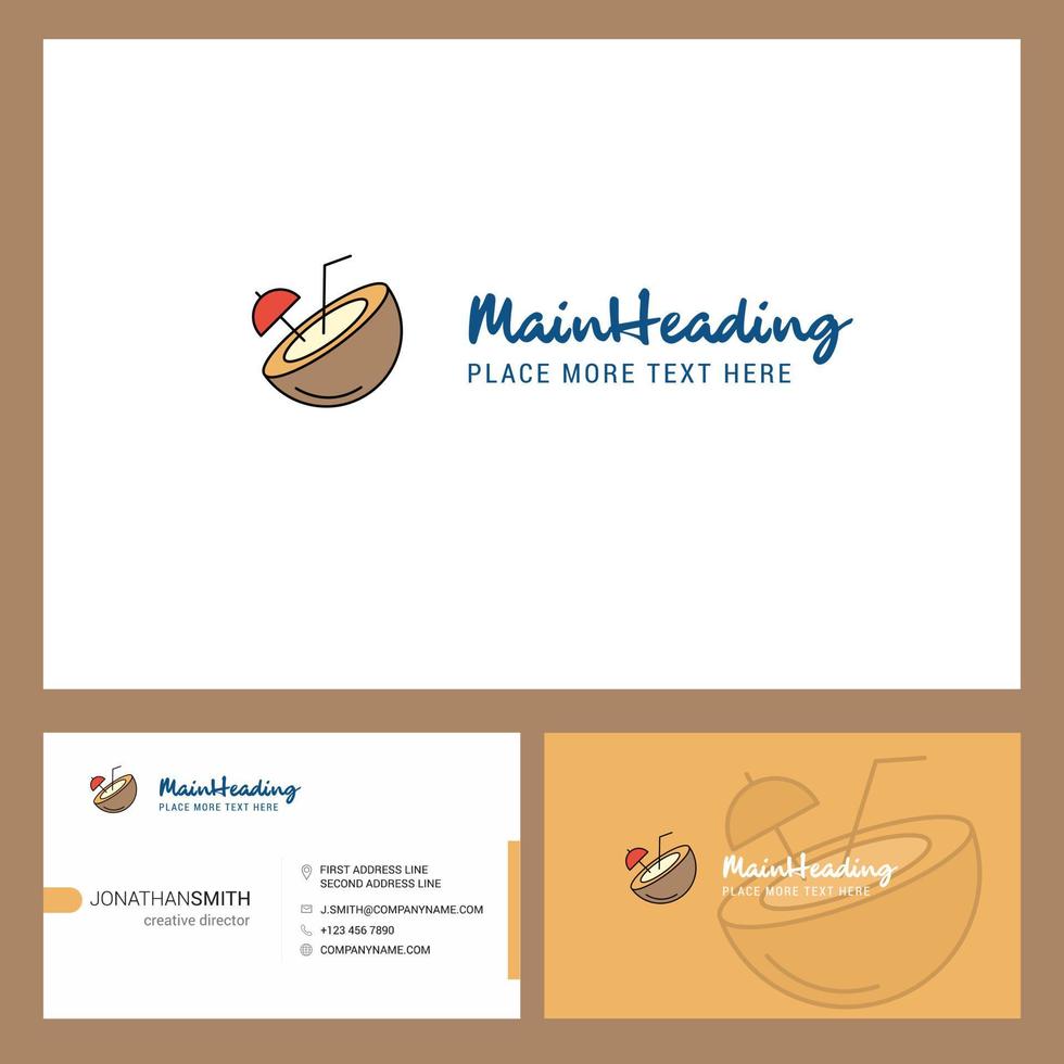 Kokosnuss-Logo-Design mit Slogan vorne und hinten Visitenkartenvorlage Vektor kreatives Design