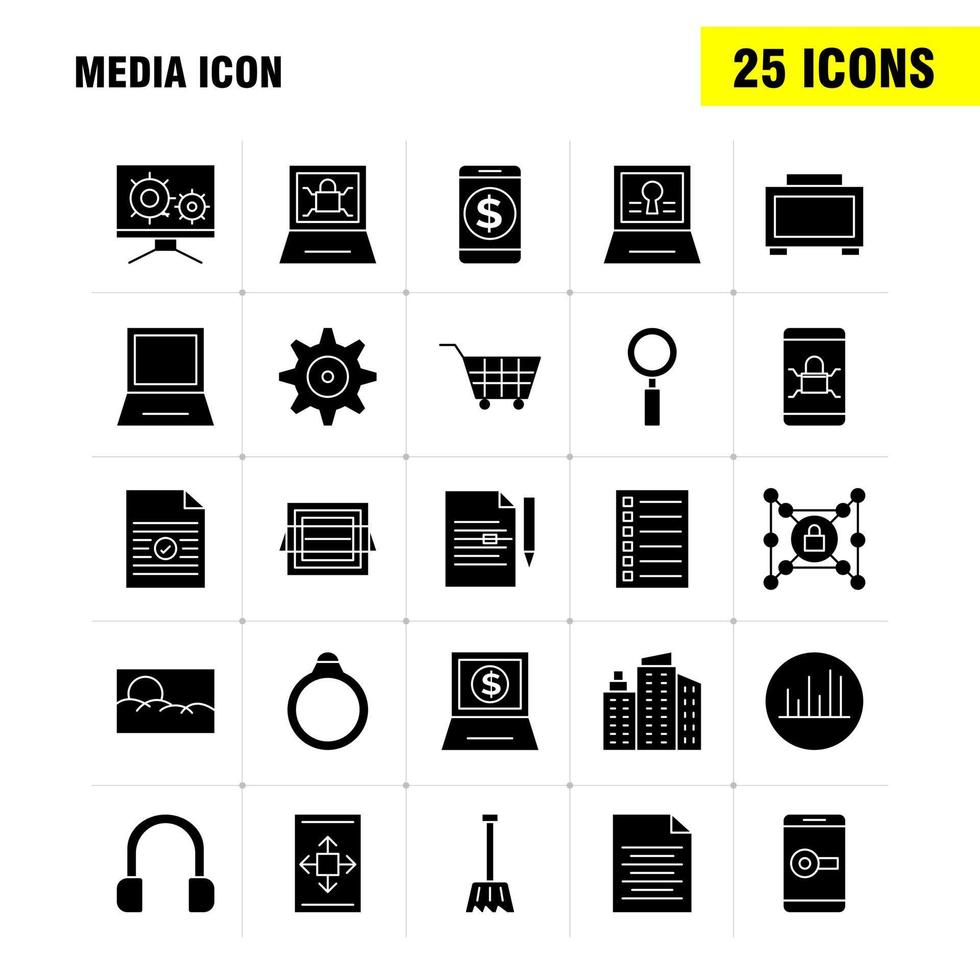Mediensymbol Solide Glyphensymbole für Infografiken, mobiles Uxui-Kit und Druckdesign umfassen mobiles Media-Player-Tool, Bildmedien, Rasterbild, Symbolsatzvektor vektor