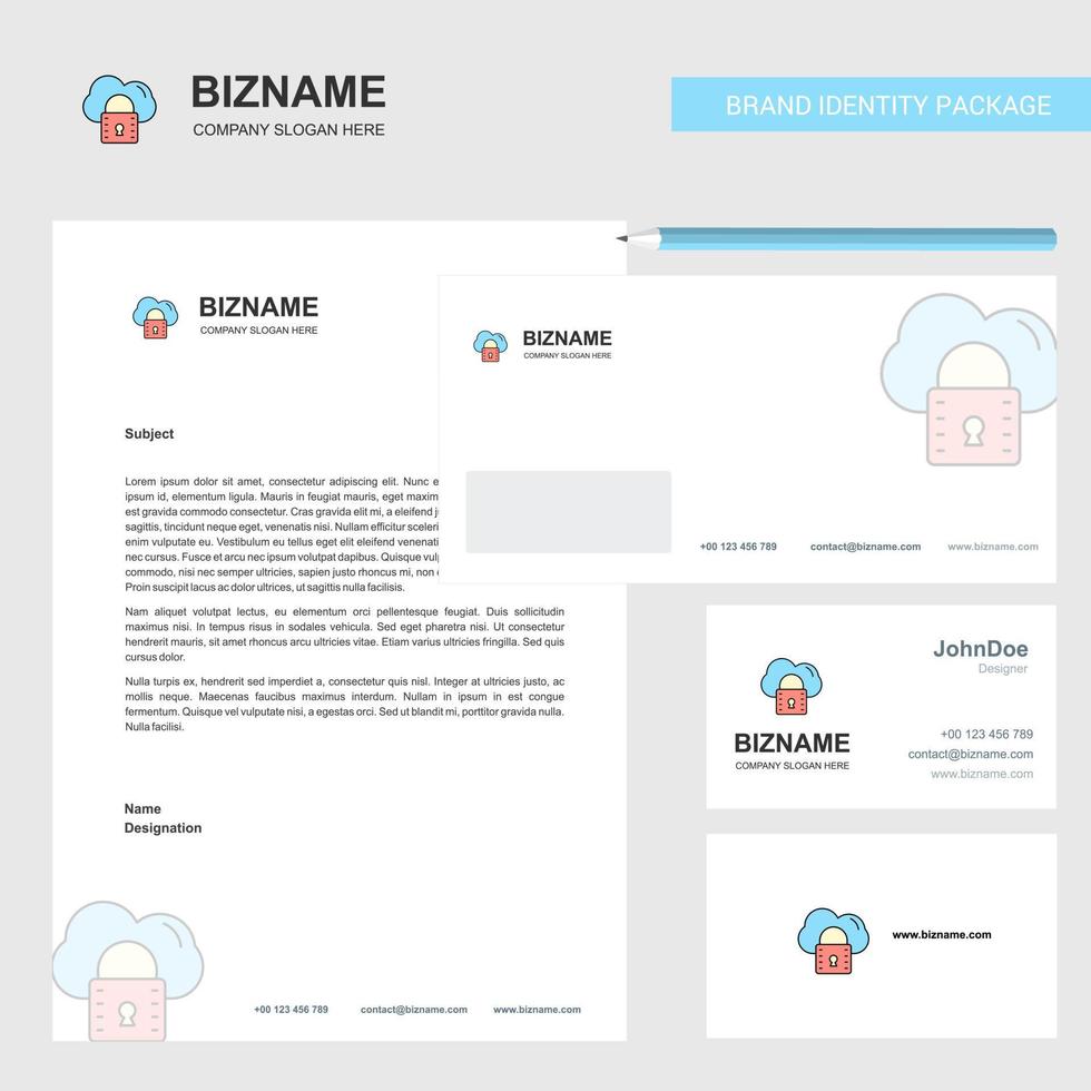 Sicherer Cloud-Business-Briefkopfumschlag und Design-Vektorvorlage für Visitenkarten vektor