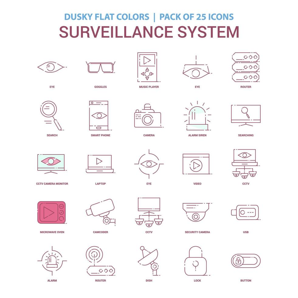 Überwachungssymbol düstere flache Farbe Vintage 25 Icon Pack vektor