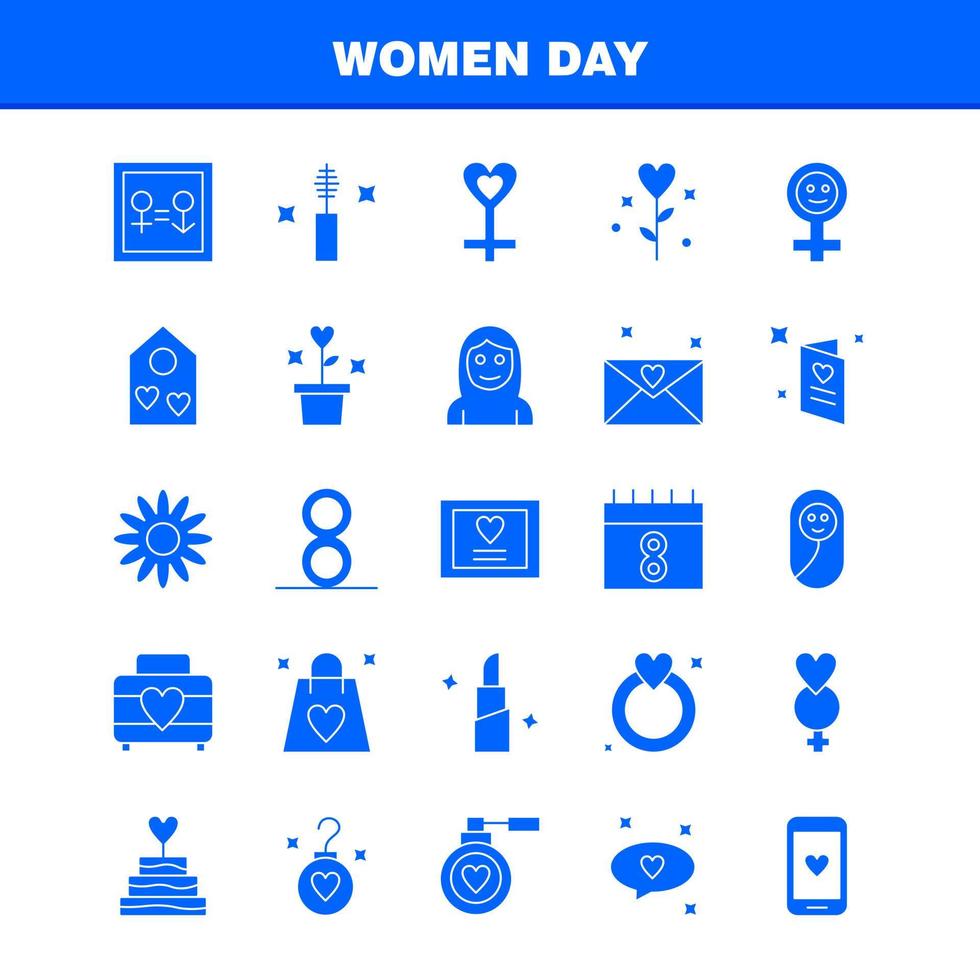 Solide Glyphensymbole für Frauentag, die für Infografiken, mobiles Uxui-Kit und Druckdesign festgelegt wurden, umfassen Tasche, Einkaufstasche, Liebe, Valentinstag, romantischer Ohrring, Symbolsatz, Vektor