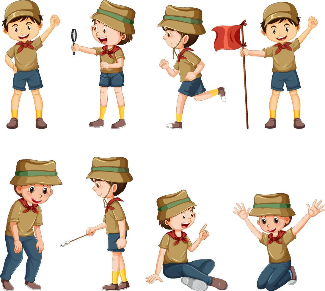 uppsättning av camping barn tecknad serie karaktär vektor