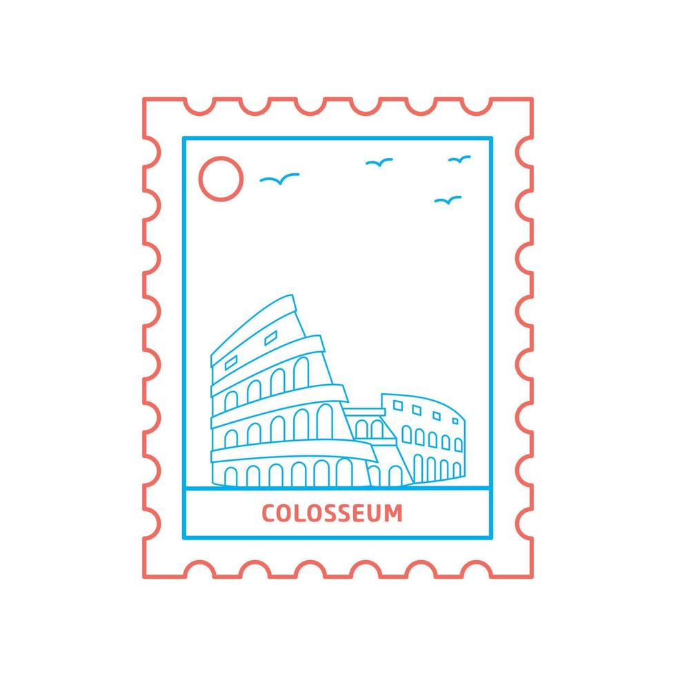 Kolosseum-Briefmarke blaue und rote Linienart-Vektorillustration vektor