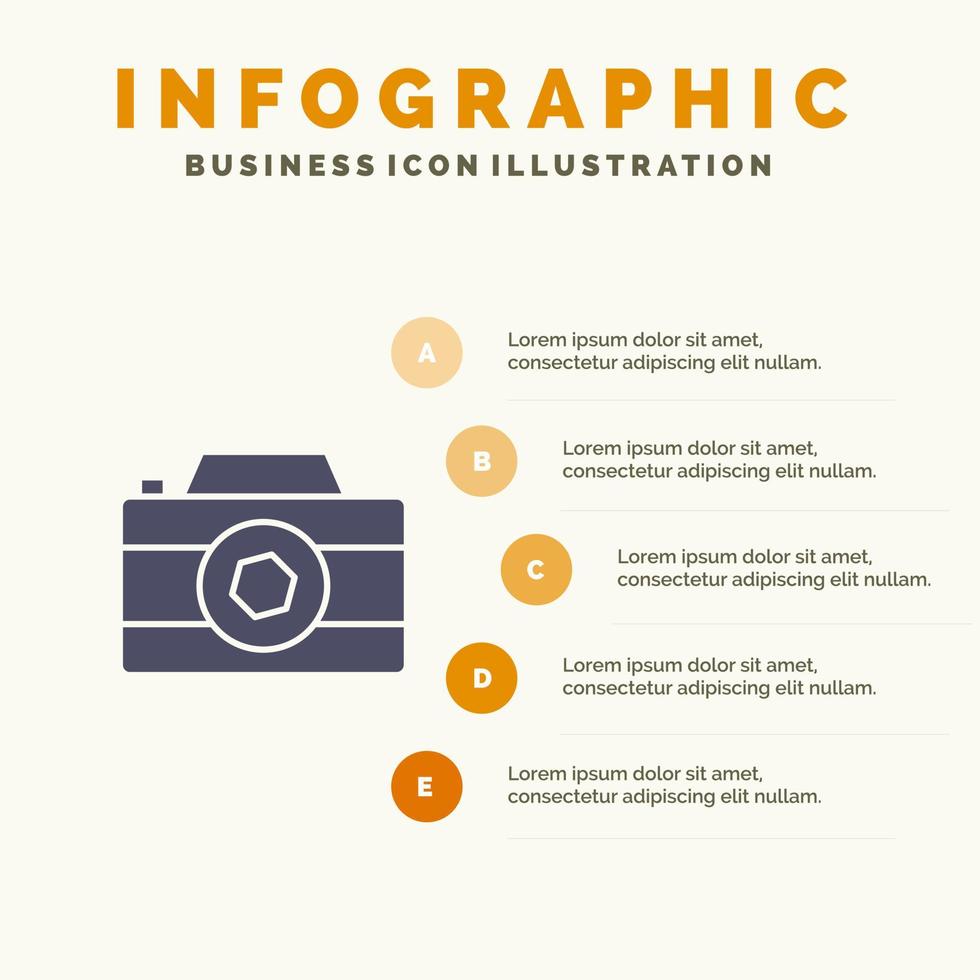 Kamerabild Bild Foto festes Symbol Infografiken 5 Schritte Präsentationshintergrund vektor