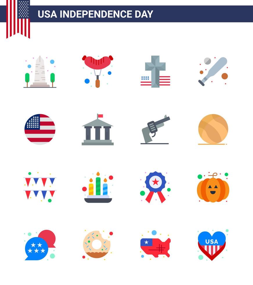 USA Lycklig oberoende dag piktogram uppsättning av 16 enkel flats av USA flagga amerikan amerikan fladdermus redigerbar USA dag vektor design element