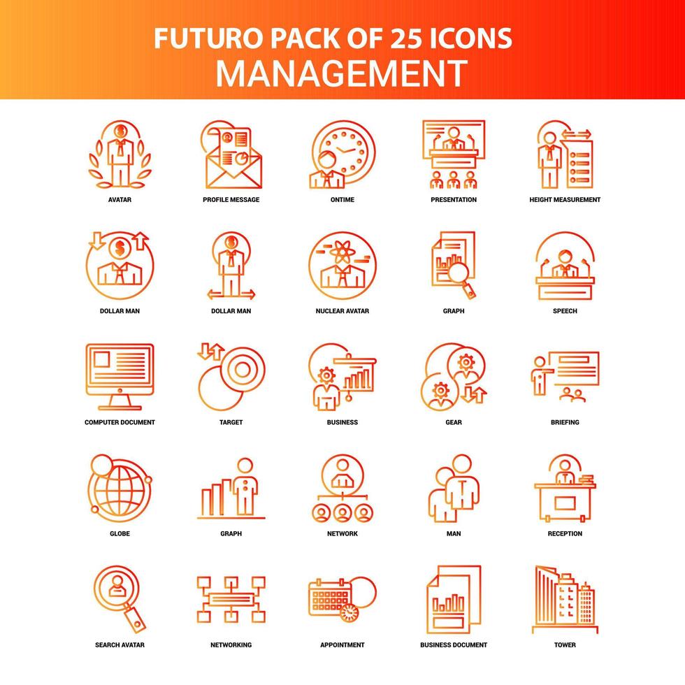 orange futuro 25 förvaltning ikon uppsättning vektor