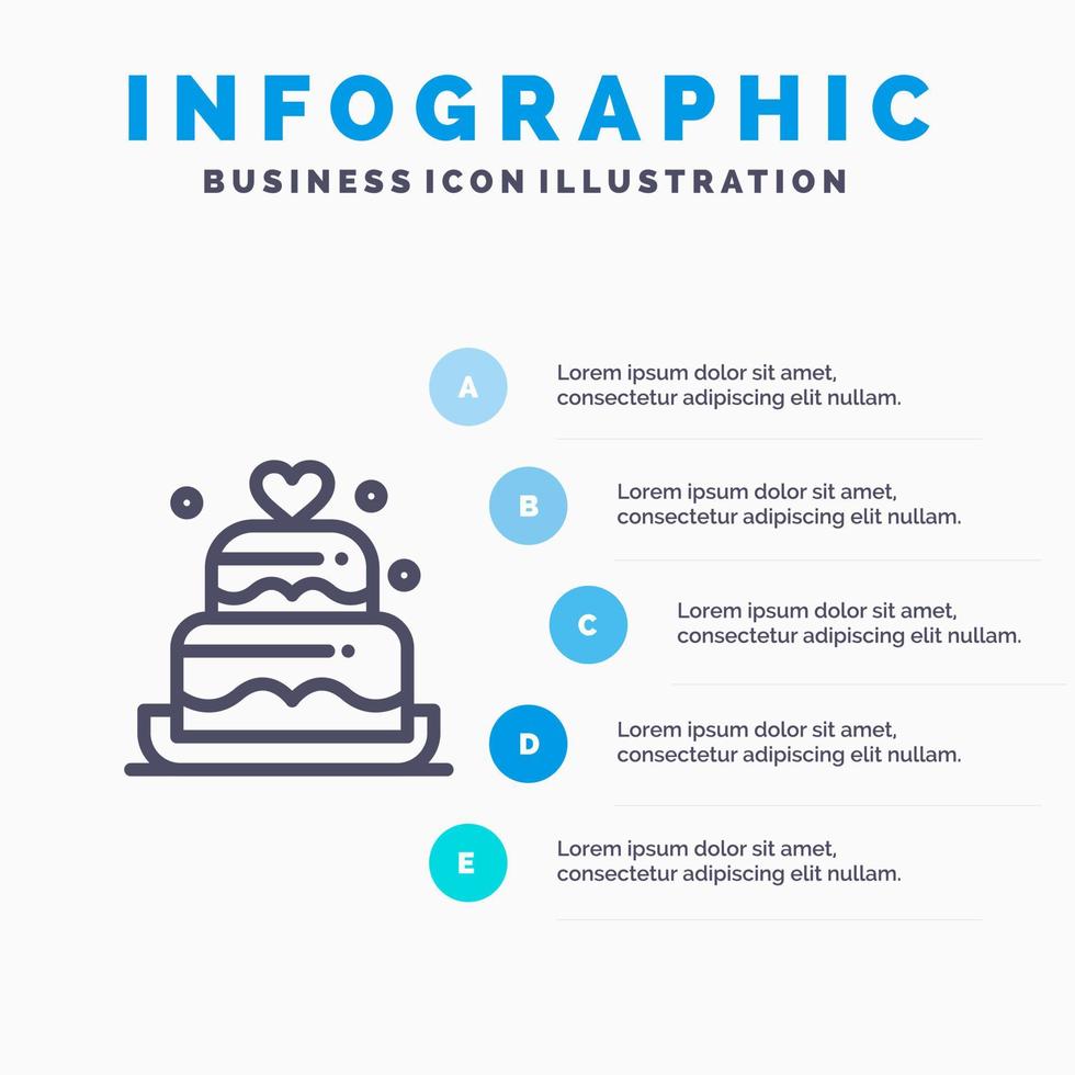 kaka kärlek hjärta bröllop linje ikon med 5 steg presentation infographics bakgrund vektor