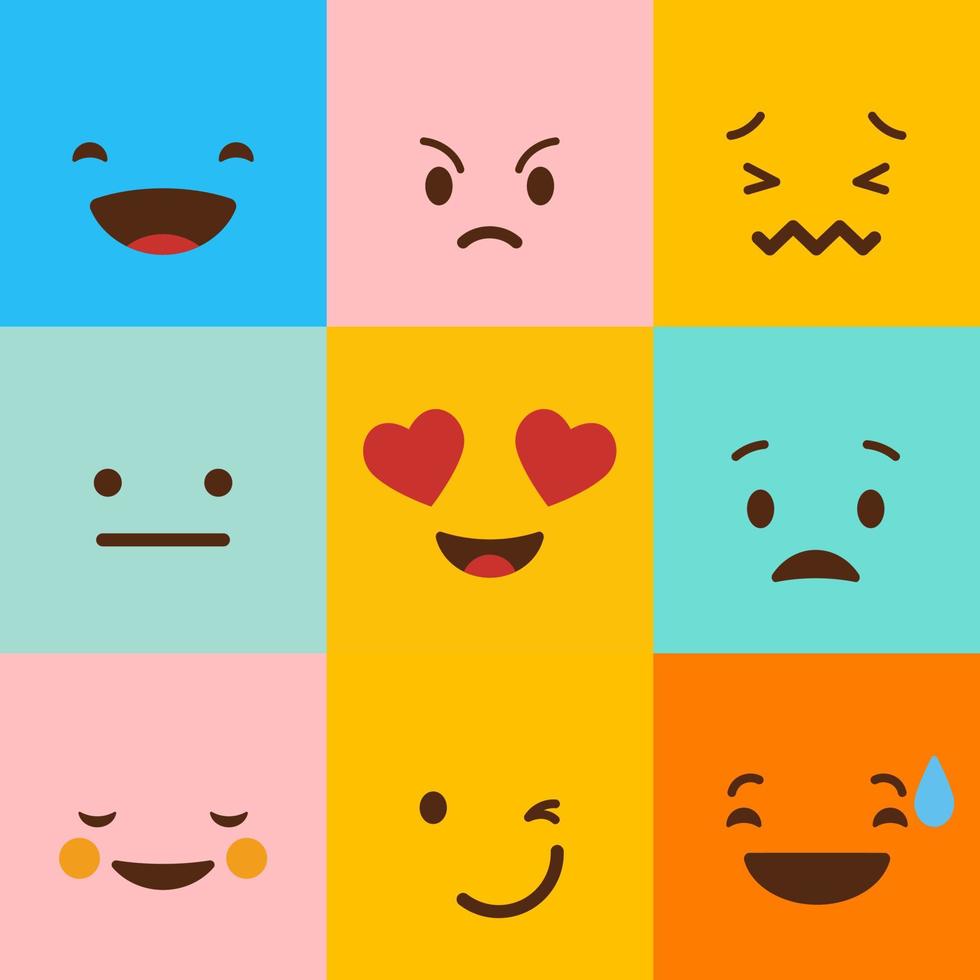 färgrik fyrkant emojis uppsättning vektor
