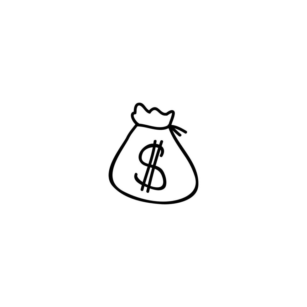 hand dragen pengar väska ikon, enkel klotter ikon vektor