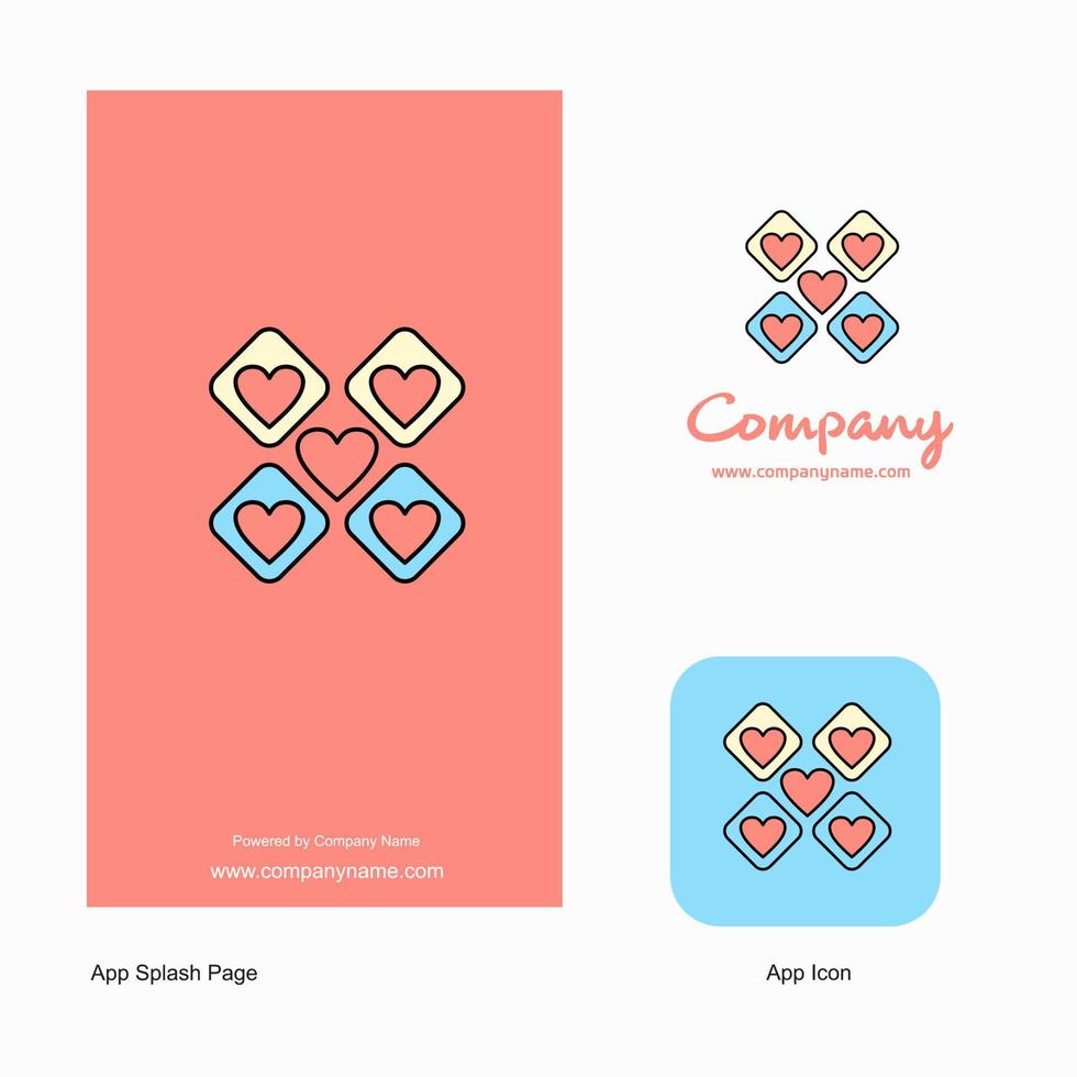 hjärtan block företag logotyp app ikon och stänk sida design kreativ företag app design element vektor