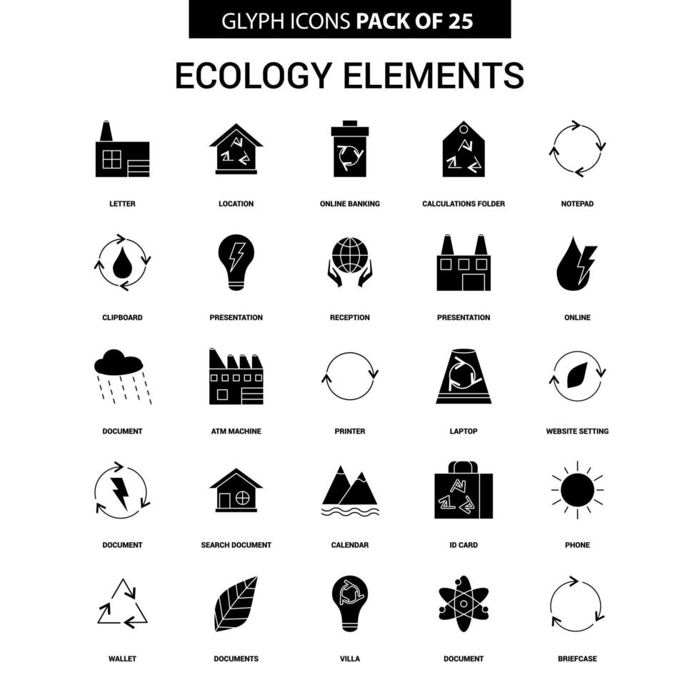 ekologi element glyf vektor ikon uppsättning