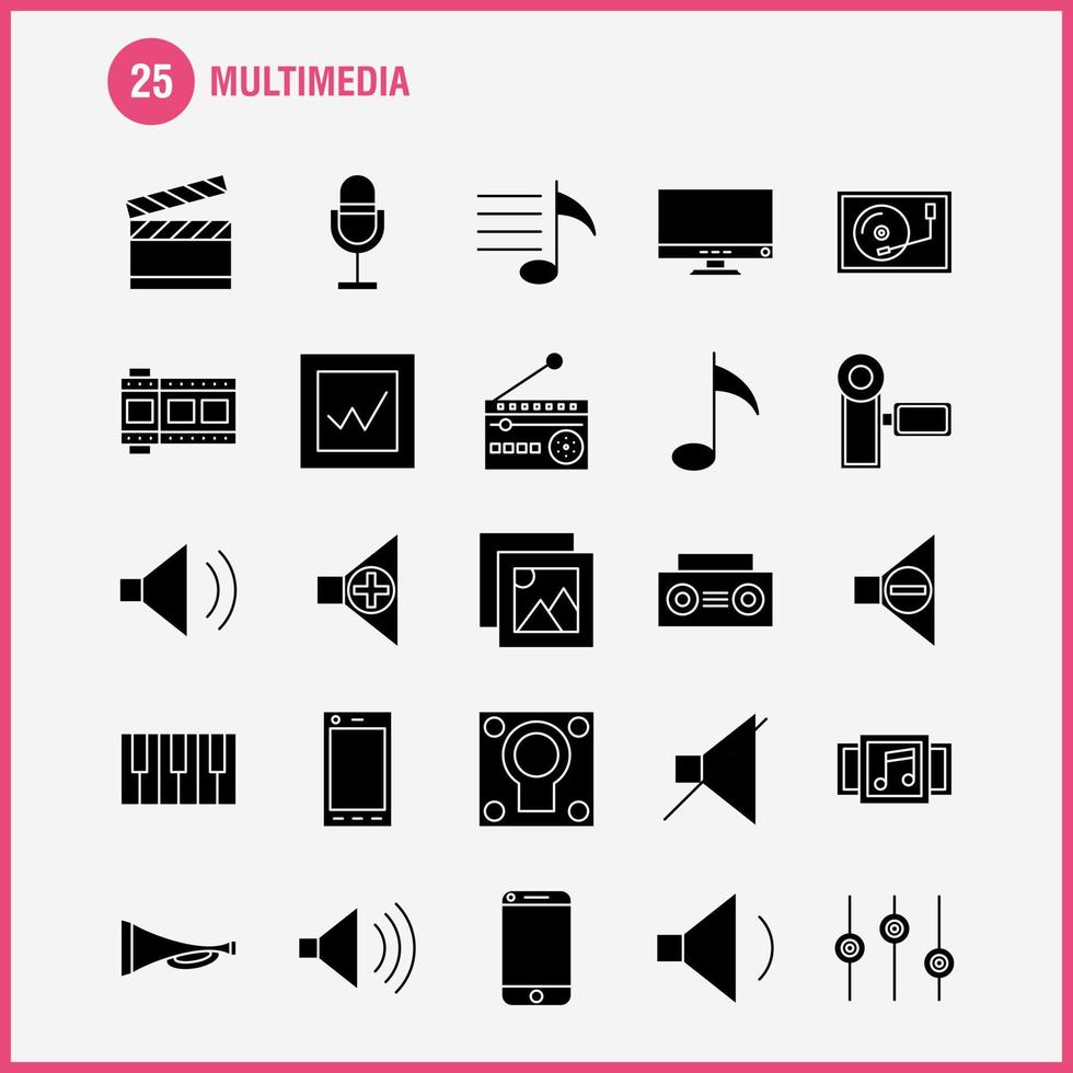 Multimedia-Solid-Glyph-Symbol für Webdruck und mobiles Uxui-Kit wie Handy-Hardware-Kamera-Videobild-Film-Piktogramm-Pack-Vektor vektor