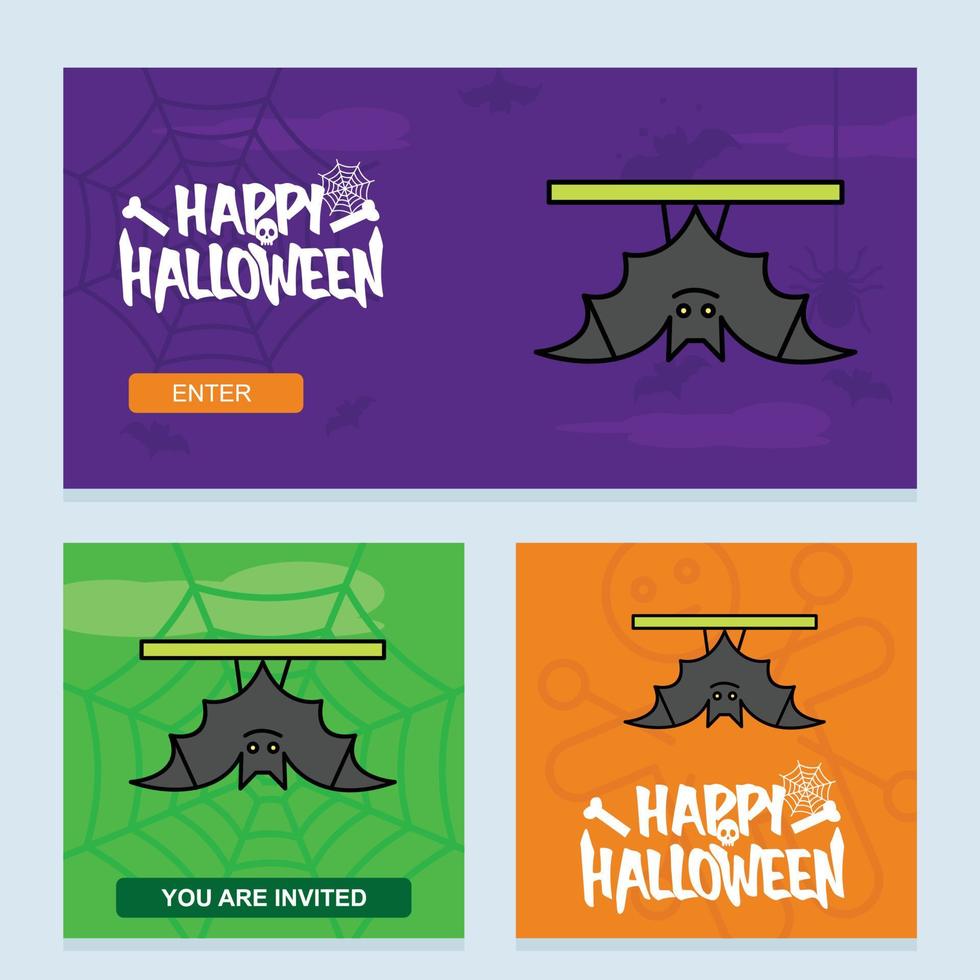 glückliches halloween-einladungsdesign mit fledermausvektor vektor