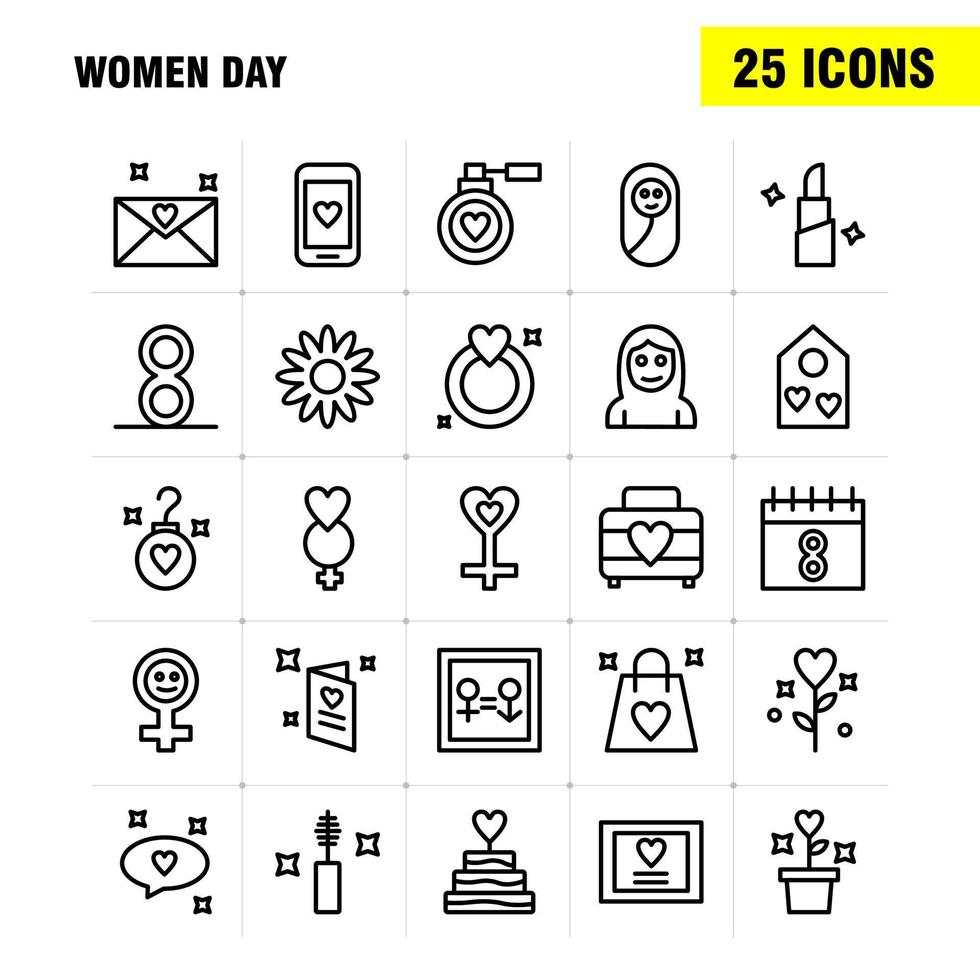 Women Day Line Icons Set für Infografiken Mobile Uxui Kit und Printdesign umfassen Tasche Einkaufstasche Love Valentine Romantic Ear Ring Icon Set Vector