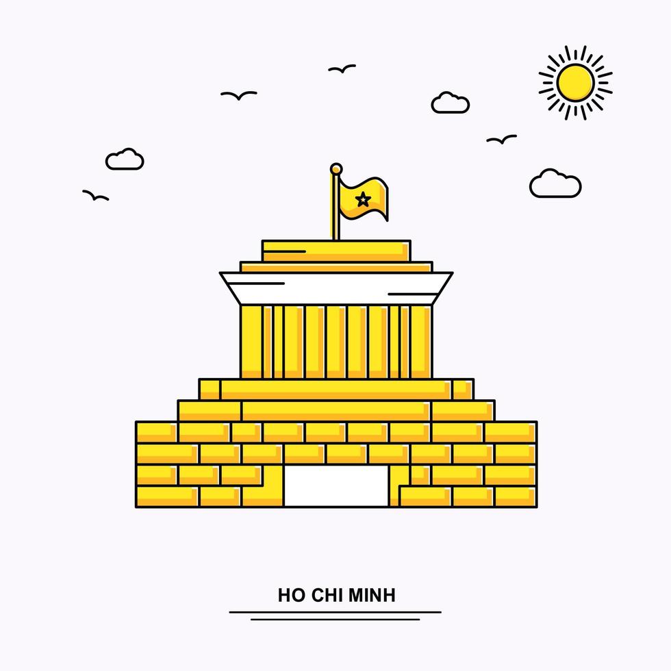 ho chi minh monument affisch mall värld resa gul illustration bakgrund i linje stil med skönhet natur scen vektor