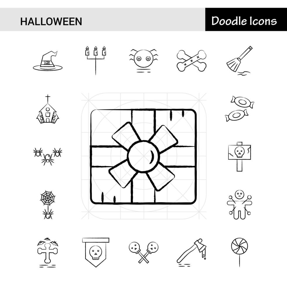 uppsättning av 17 halloween ritad för hand ikon uppsättning vektor