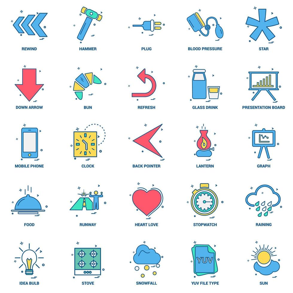 25 Business Concept Mix Flat Color Icon Set vektor