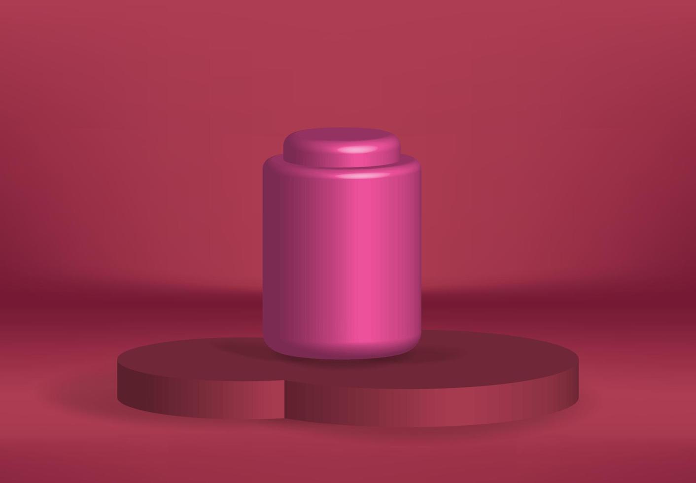 Vektorgrafik 3D-Flasche auf dem Podium realistisches Konzept, Werbeshow Mockup Studiodekoration leere Vitrine Natur rosa Zeichenvorlage, abstrakt für Ihre Geschäftsanzeigen vektor