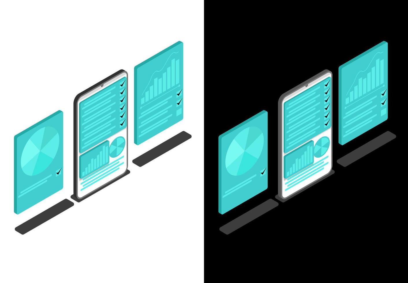 Konzept des isometrischen Diagramms 3d, digitales Cloud-Datenbanksystembüro des ceklist-Geschäfts, Schnittstellenfinanzanzeigevektor-Illustrationshintergrund vektor