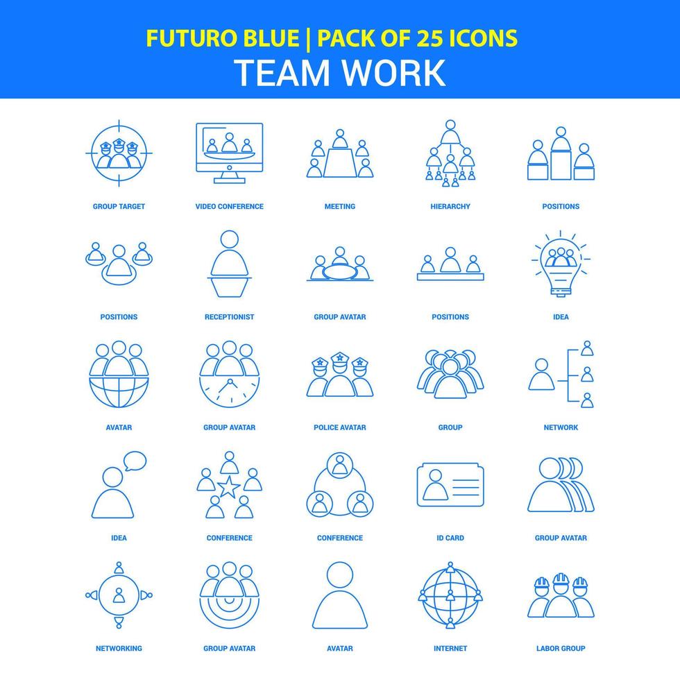 Teamarbeitssymbole Futuro Blue 25 Icon Pack vektor