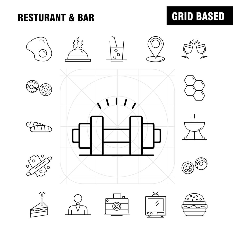 Restaurant- und Bar-Liniensymbol für Webdruck und mobiles Uxui-Kit wie Casino-Glücksspiel-Gruppenhauskamera-Unterhaltungsbild-Piktogramm-Packvektor vektor